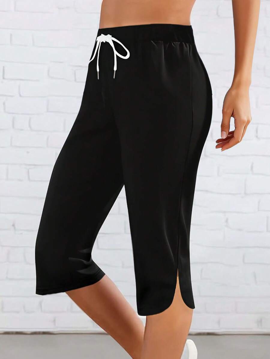 DrmWander 女士夏季度假休闲椰树印花七分裤 - 黑色 - 查看 1