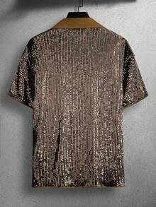 Manfinity AFTRDRK Áo sơ mi nam tay ngắn đính sequin, cài cúc phía trước, thích hợp mặc đi dự tiệc mùa hè. - Rượu sâm banh - Xem 2