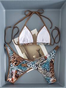 Swim Vcay Bộ bikini 3 mảnh in họa tiết gợi cảm thời trang dành cho nữ, kiểu dáng hở lưng buộc dây, có đệm mút, đồ bơi đi biển mới cho mùa xuân/hè. - Nhiều màu - Xem 9