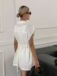 DAZY Women's Solid Color Lapel NeckSingle-Breasted Casual Thin Blazer Summer - White - View 4