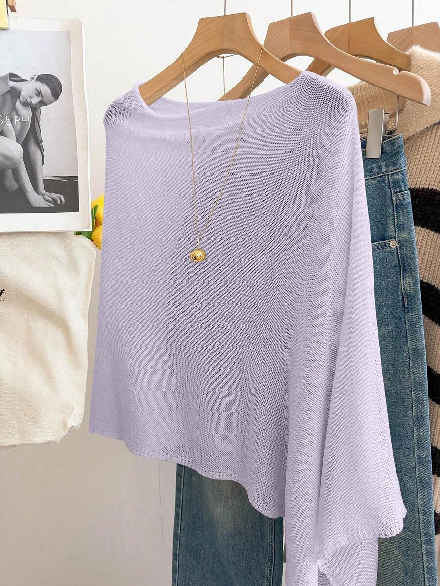 EMERY ROSE Áo choàng Poncho dáng rộng thoải mái dành cho nữ, thích hợp cho kỳ nghỉ xuân/hè. - Màu Lilac Tím - Xem 1