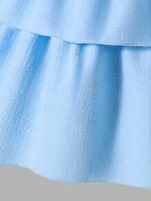 Sparklyn 两件套青少年春夏度假新款蓝色褶皱吊带背心和蓝色印花迷你裙套装 - 彩色 - 查看 7