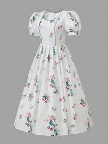 Đầm ngắn tay cánh hoa in hoa cho bé gái tuổi teen, thích hợp cho kỳ nghỉ. - Nhiều màu - Xem 8