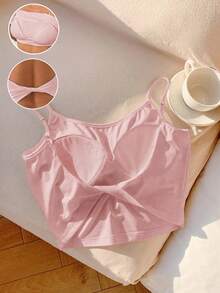 Comfortcana Áo tank top nữ cỡ lớn màu trắng có đệm mút, thiết kế xoắn phía sau, thích hợp cho mùa xuân/hè. - Màu Hồng baby - Xem 1
