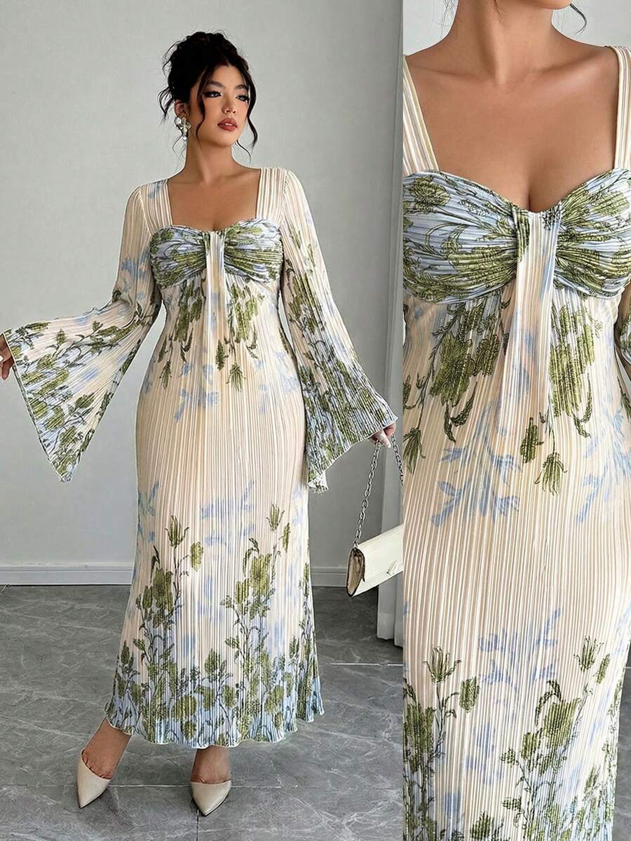 Elenzga Váy xòe tay loe xếp ly thắt nút, in họa tiết, thắt eo, đa năng cho các buổi đi chơi, đêm hẹn hò, tiệc theo chủ đề, lễ kỷ niệm - Nhiều màu - Xem 1