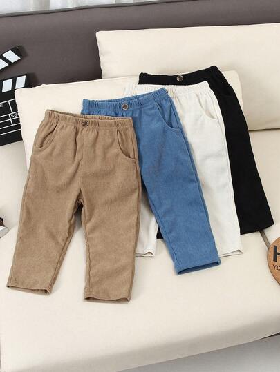 4pcs Toddler Infant Baby Boys Casual Gentleman Pocket & Button Decor Pants Set, Suitable For Daily Wear, Vacation, Party, Birthday