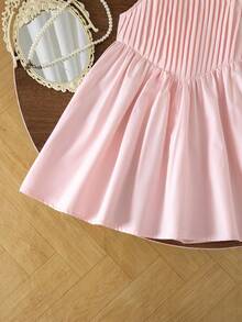 SHEIN Elladie kids Young Girl Minimalist Casual Fashionable Versatile Pleated Sleeveless Dress - Baby Pink - View 7