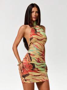 SHEIN ICON 女士褶皱露背吊带收腰优雅迷你连衣裙 - 彩色 - 查看 5