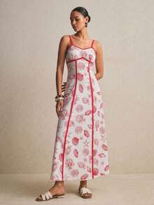 Poéselle 女士贝壳印花蝴蝶结吊带吊带连衣裙 - 紅色 - 查看 4