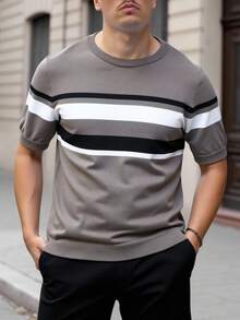 Manfinity Homme 男士撞色印花圆领短袖针织上衣 - 彩色 - 查看 5