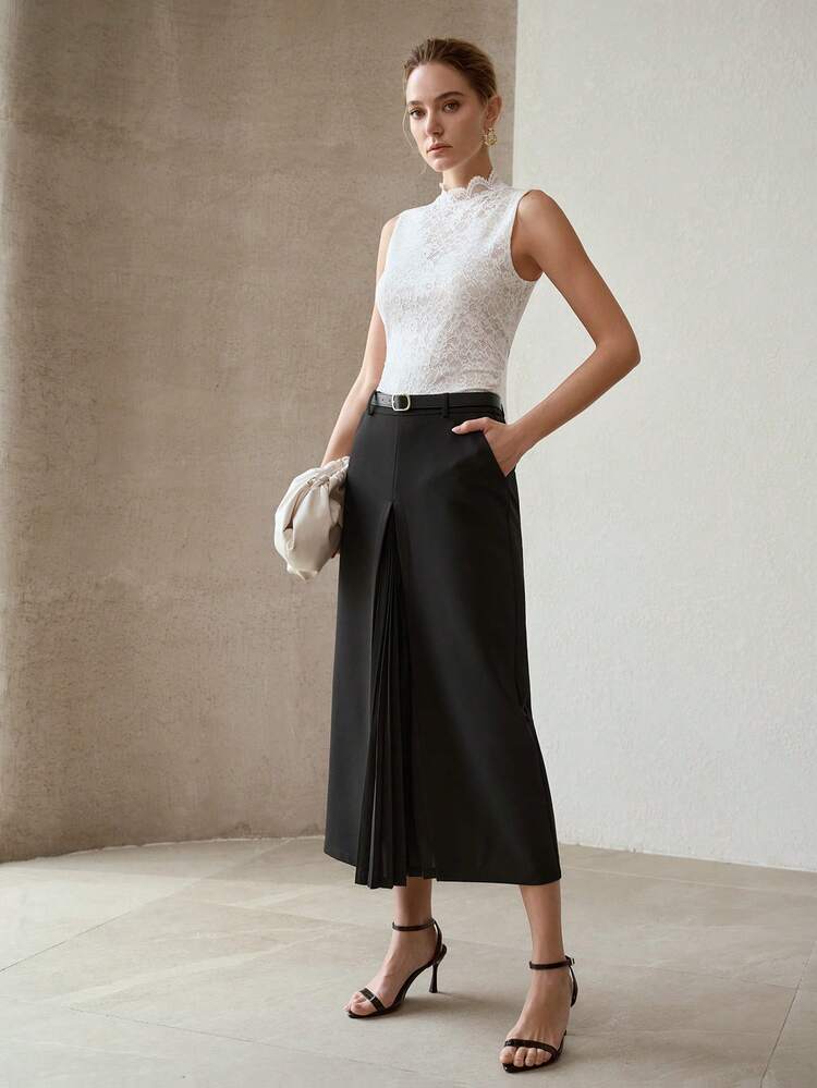 WOMEN'S PLEATED PATCHWORK SKIRT