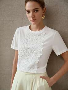 MOTF PREMIUM 女士白色花边短袖T恤 - 白色 - 查看 1