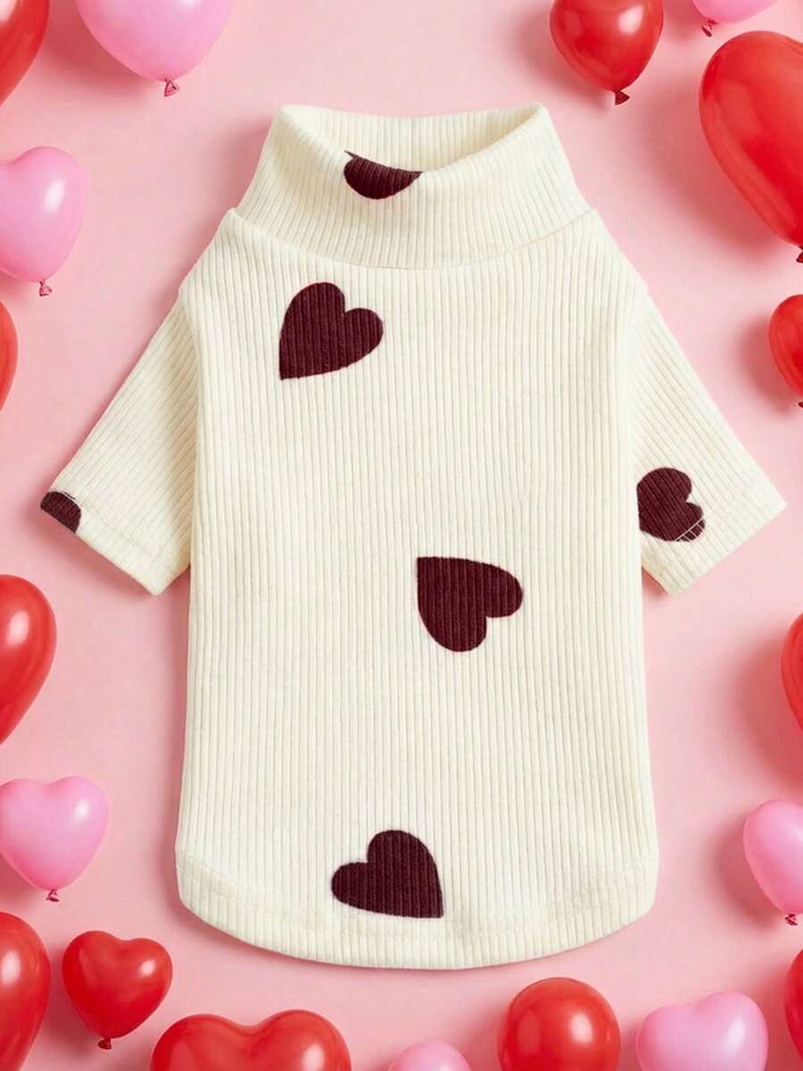 PETSIN 1 Pieza de Ropa para Gato/Perro, Camiseta Cómoda que se Puede Usar Todo el Año, Suéter Casual con Estampado de Corazón Lindo - Blanco - Ver 1