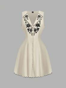 Pariaura Vestido mini de cárdigan ajustado y elegantemente bordado para mujer - Albaricoque - Ver 5