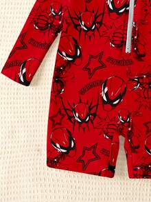 SHEIN Young Boy Casual Slim Fit Round Neck Long Sleeve Swimsuit, Classic Spider Hero Graphic Print, Spider Web Pattern, Suitable For Swimming, Surfing, Summer - Multicolor - View 5