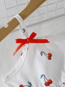SHEIN 女童樱桃印花吊带背心和短裤套装，夏季 - 白色 - 查看 6