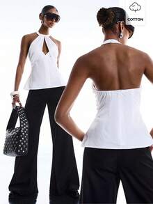LYSMO 2026 New Arrive Minimalism Spring/Summer Women's Sexy Hollow-Out Backless Halter Top, Summer - White - View 9