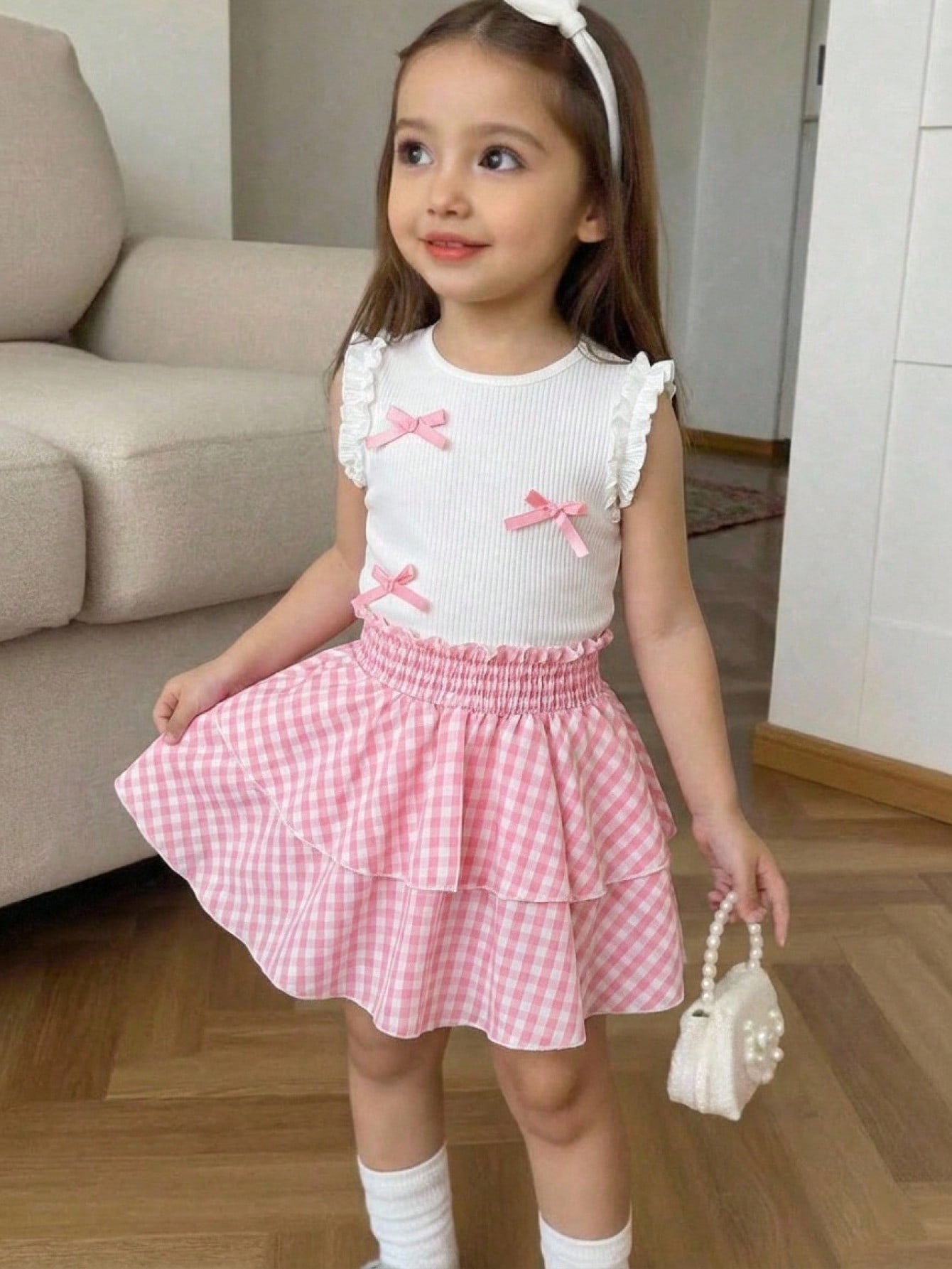 SHEIN Genkimix Kids طقم قميص كامي مزين بالكشكشة وا...