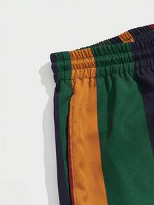 HIMLAND Hombre Pantalones cortos con estampado de rayas, ajustables con cordón en la cintura, holgados, frescos y coloridos para vacaciones al estilo bohemio - Multicolor - Ver 5