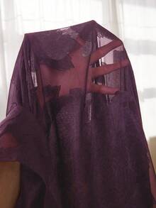 Al Najma 女士雪纺提花优雅宽松长袍，多功能大码 - 紫色 - 查看 6