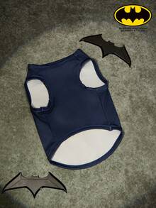 Batman X PETSIN 一件印有超级英雄头像的宠物背心，带面罩，蓝色头部图案，柔软透气，活动自如，深蓝色宠物服装 - 深藍色 - 查看 4