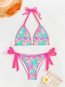 Swim Vcay Bộ bikini hai mảnh in hình vỏ sò thời trang hè dành cho nữ - Hồng - Xem 6