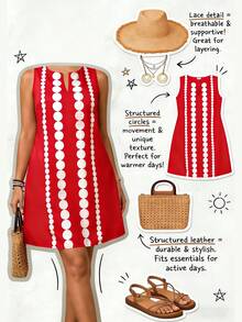 Breezaya Vestido casual de vacaciones sin mangas con estampado de lunares para tallas grandes - Rojo y blanco - Ver 8