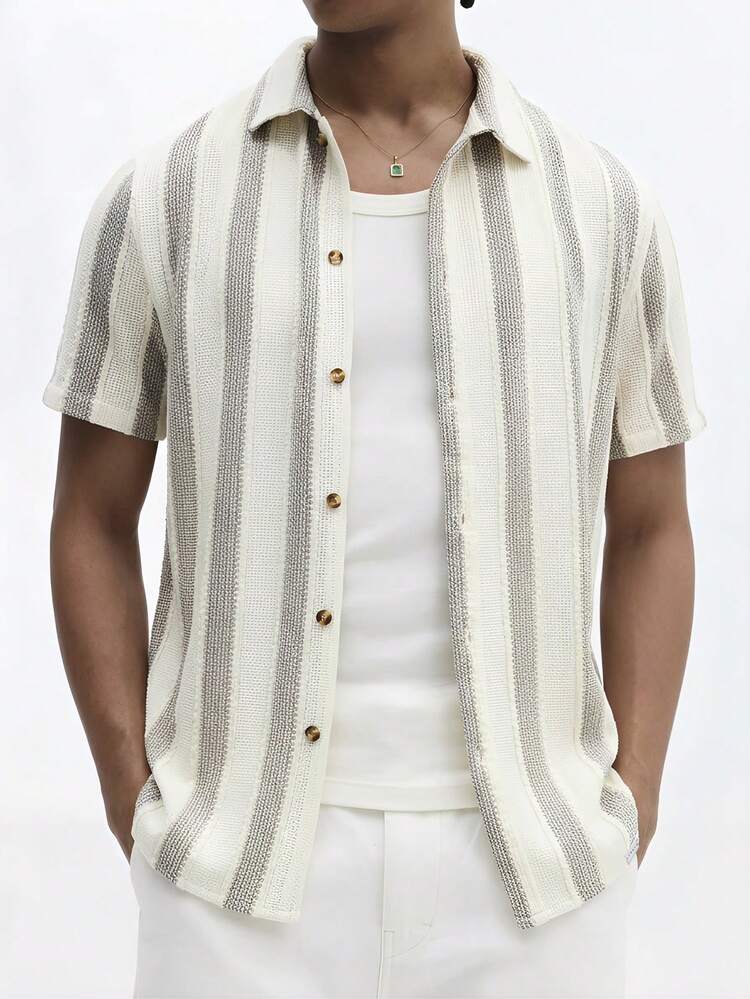 Striped Short Sleeve Button Down Shirt