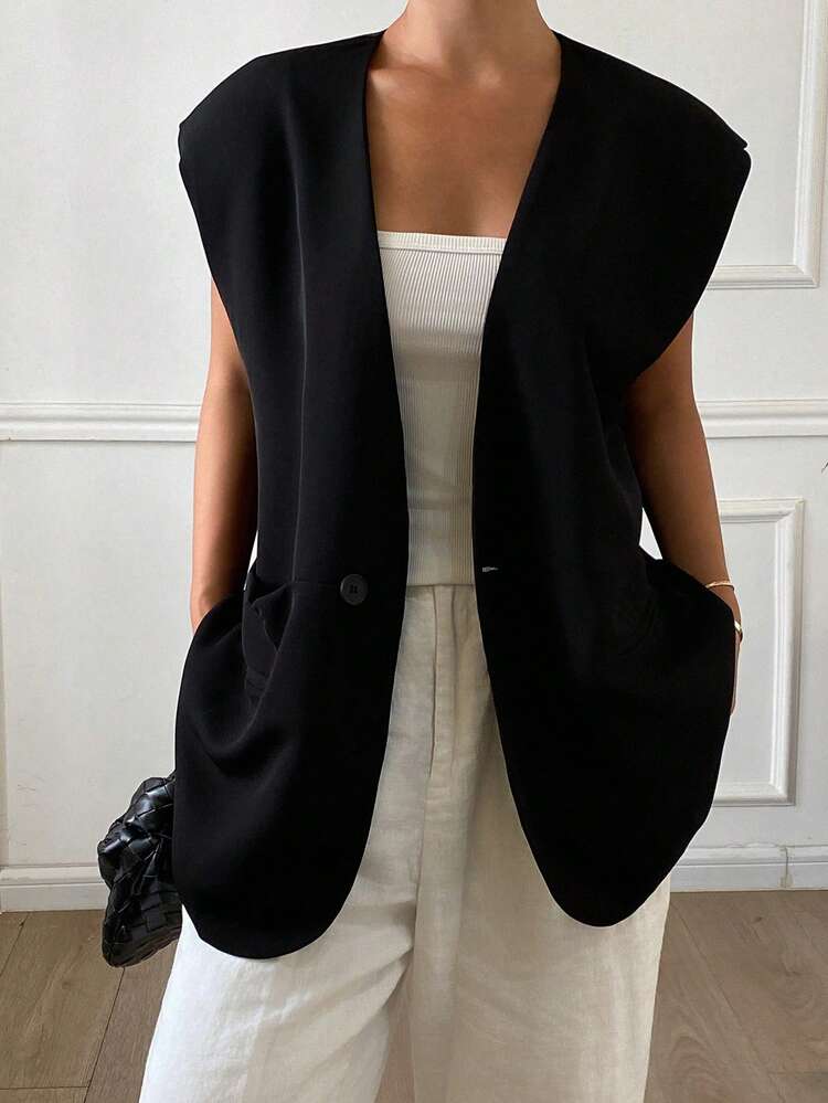 Women's Fashionable Sleeveless Thin Blazer For Commuting Summer