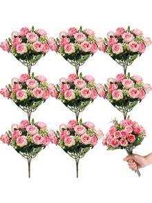 1/3/80PCS Artificial Silk Rose Bouquet For Home Restaurant Bedroom Living Room Dining Table Centerpiece Decor Holiday Birthday Party Wedding Outdoor Garden Vase Filler Balcony Wall Decor Fake Plant Home Office Room Holiday Decoration Party Decor - Pink - View 3