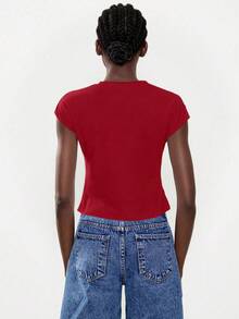 Lumivelle Camiseta blanca elegante y minimalista para mujer, adecuada para el uso diario, de moda y versátil - Rojo - Ver 2