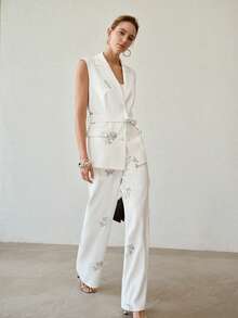 MOTF PREMIUM WOMEN'S SEQUIN FLORAL EMBROIDERED WAISTCOAT - White - View 5