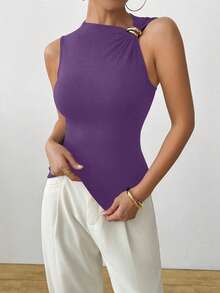 Celisse 夏季时尚金属装饰吊带衫 - 紫色 - 查看 6