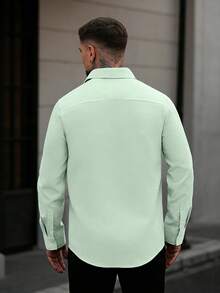 Manfinity Mode Camisa de manga larga blanca de corte slim con pliegues para negocios para hombres - verde menta - Ver 2