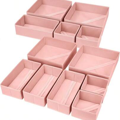 6PCS Fabric Makeup Storage Box Drawer Organizer Multi-Compartment Jewelry Organizer Portable Cosmetic Organizer With Handle Home Decor Room Decor Bedroom Decor Travel Storage Vanity Organizer Soft Textile Dust-Resistant Storage Solution