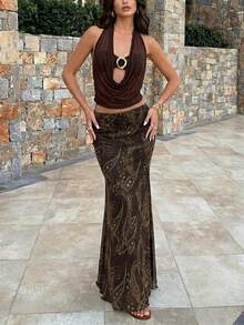 Aloruh 女士时尚荷叶边半身裙 - 棕色 - 查看 8