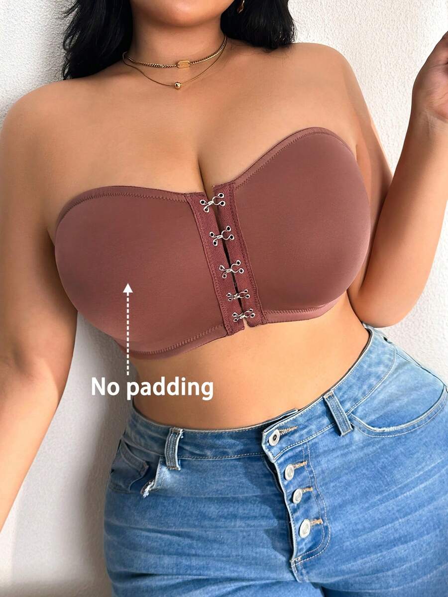 1 pieza Sujetador inalámbrico para mujer de talla grande con cierre frontal antideslizante - Café integral - Ver 1