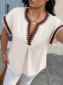 Áo sơ mi nữ cỡ lớn mùa xuân/hè cổ bẻ, kiểu dáng thường ngày, thích hợp cho kỳ nghỉ. - Nhiều màu - Xem 4