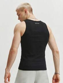 TOKVUE Men's Summer Versatile Minimalist Patch Detail Slim Fit Round Neck Tank Top - Black - View 2