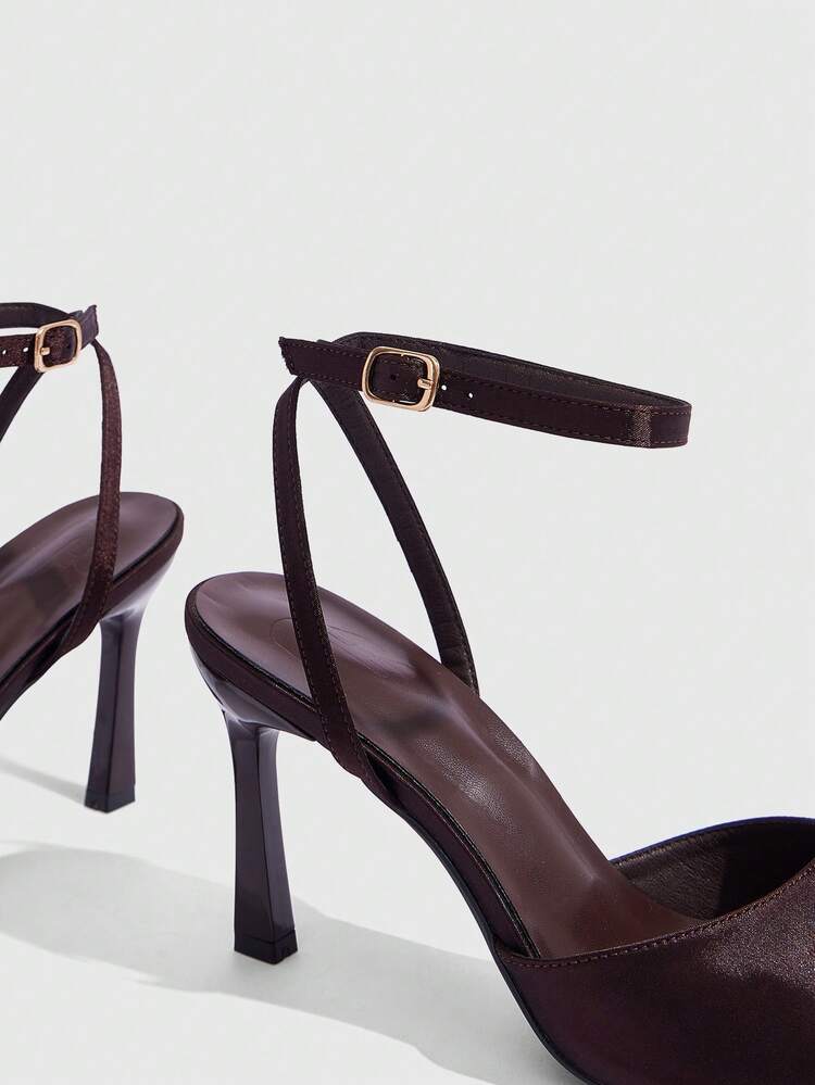 CUCCOO SZL Women Shoes Spring And Summer New Brown One Piece Open Toe Ankle Strap Women's High Heel Sandals Fashion Comfortable Versatile Sexy Party Women's Sandals Open Toe Sandals Summer Shoes
