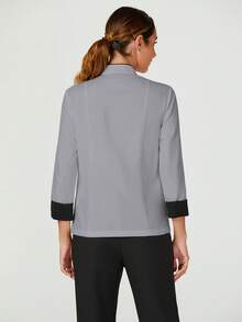 TaskEZ 女士撞色纽扣领长袖工作服厨师外套，七分袖/四分袖 - 灰色 - 查看 2