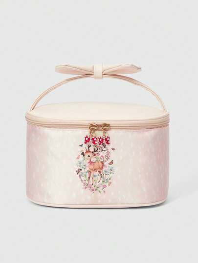 ROMWE Fairycore Túi đựng mỹ phẩm xách tay cỡ lớn, thời trang, họa tiết hươu nai và hoa văn.