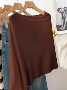 GlowEve Women's Casual Loose Vacation Style Poncho Sweater, Spring/Summer - Chocolate Brown - View 2