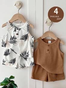 LMoss Kids 4pcs Baby Boy Summer Cute Casual Knit Vest & Shorts Set, Basic Multi-Pack - Multicolor - View 3