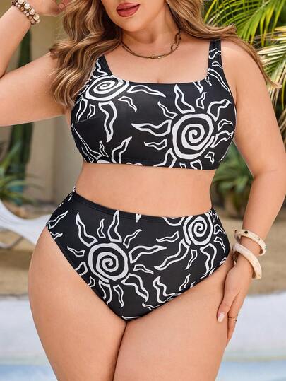 Swim Lushoire 大码女士两件套泳衣，印花泳装，可调节肩带，优雅可爱，适合海滩、泳池、游泳派对