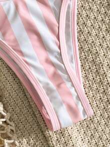 SHEIN Swim Vcay 2026新款春夏女士随机印花条纹三角比基尼套装，沙滩度假休闲装 - 彩色 - 查看 4