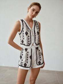 MOTF PREMIUM EMBROIDERY FRINGE DETAIL TANK TOP & SHORTS SET - White - View 4