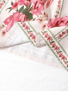 SHEIN Irls 印花吊带连衣裙，肩部饰有蝴蝶结，百搭休闲，适合度假和春夏穿着。 - 白色 - 查看 4