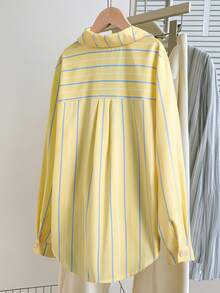 SHEIN Randig solskyddströja för tweenflickor, vår/sommar, koreansk stil, semester, sommar, resor - Gul - Visa 2