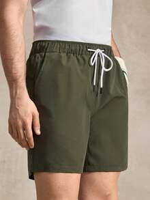 Courvante Loose Fit Men's Slant Pockets Drawstring Waist Casual Shorts - Army Green - View 7